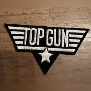 Vtg Top Gun Movie White on Black Military Iron On Patch 4"